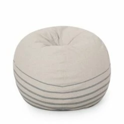 5' Hudgeons Boho Striped Bean Bag - Christopher Knight Home Natural/navy -Living Room Chairs store unnamed file 10050