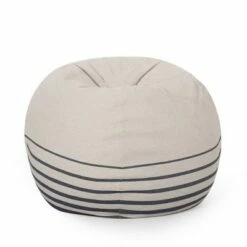 5' Hudgeons Boho Striped Bean Bag - Christopher Knight Home Natural/navy -Living Room Chairs store unnamed file 10051