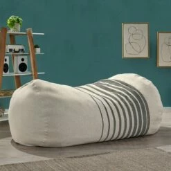 6.5' Hudgeons Boho Striped Bean Bag - Christopher Knight Home Natural/black