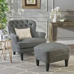 Tafton Club Chair and Ottoman - Christopher Knight Home Gray