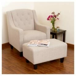 Elaine Tufted Fabric Chair and Ottoman - Christopher Knight Home Beige -Living Room Chairs store unnamed file 10211