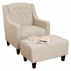 Elaine Tufted Fabric Chair and Ottoman - Christopher Knight Home Beige -Living Room Chairs store unnamed file 10212