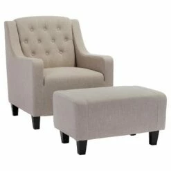 Elaine Tufted Fabric Chair and Ottoman - Christopher Knight Home Beige -Living Room Chairs store unnamed file 10213