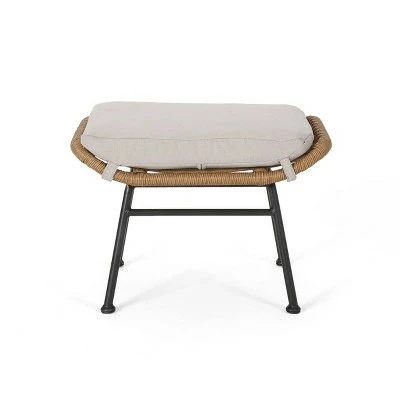 Chalet Indoor Modern Boho Wicker Chat Set with Ottomans Light Brown/Beige/Black - Christopher Knight Home 4 Chalet Indoor Modern Boho Wicker Chat Set with Ottomans Light Brown/Beige/Black - Christopher Knight Home - Image 2