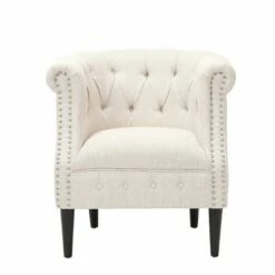 Beihoffer Petite Tufted Fabric Chair and Ottoman Set - Christopher Knight Home Beige/dark Brown -Living Room Chairs store unnamed file 10236