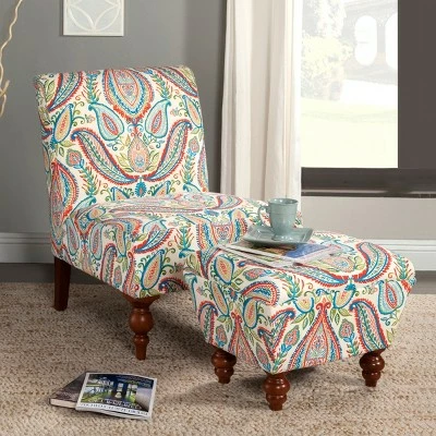 Slipper Accent Chair and Ottoman Coral/Turquoise - HomePop 14 Slipper Accent Chair and Ottoman Coral/Turquoise - HomePop - Image 12