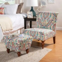 Slipper Accent Chair and Ottoman Coral/Turquoise - HomePop 27 Slipper Accent Chair and Ottoman Coral/Turquoise - HomePop -Living Room Chairs store unnamed file 10280
