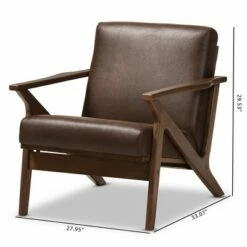 Bianca Mid Century Modern Walnut Wood Distressed Faux Leather Lounge Chair Dark Brown - Baxton Studio -Living Room Chairs store unnamed file 1029