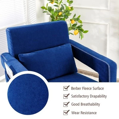 Costway Modern Berber Fleece Single Sofa Chair w/ Ottoman & Waist Pillow RedBlueBlackGreenOrange 6 Costway Modern Berber Fleece Single Sofa Chair w/ Ottoman & Waist Pillow RedBlueBlackGreenOrange - Image 4