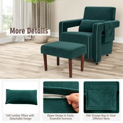 Costway Modern Berber Fleece Single Sofa Chair w/ Ottoman & Waist Pillow RedBlueBlackGreenOrange 11 Costway Modern Berber Fleece Single Sofa Chair w/ Ottoman & Waist Pillow RedBlueBlackGreenOrange - Image 9