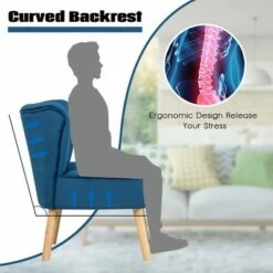 Costway Leisure Chair and Ottoman Thick Padded Velvet Tufted Sofa Set w/ Wood Legs PinkBlue Green -Living Room Chairs store unnamed file 10341