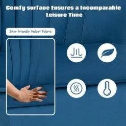 Costway Leisure Chair and Ottoman Thick Padded Velvet Tufted Sofa Set w/ Wood Legs PinkBlue Green -Living Room Chairs store unnamed file 10342