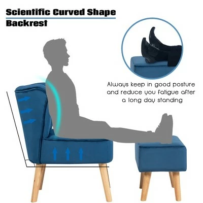 Costway Leisure Chair and Ottoman Thick Padded Button Tufted Sofa Set w/ Wood Legs Pink BlueGreen 6 Costway Leisure Chair and Ottoman Thick Padded Button Tufted Sofa Set w/ Wood Legs Pink BlueGreen - Image 4