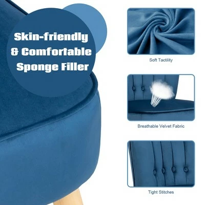 Costway Leisure Chair and Ottoman Thick Padded Button Tufted Sofa Set w/ Wood Legs Pink BlueGreen 8 Costway Leisure Chair and Ottoman Thick Padded Button Tufted Sofa Set w/ Wood Legs Pink BlueGreen - Image 6