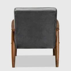 Sorrento Velvet Upholstered Wooden Lounge Chair - Baxton Studio Navy Blue/brown -Living Room Chairs store unnamed file 10393