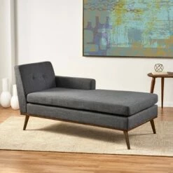 Stormi Mid-Century Modern Fabric Chaise Lounge - Christopher Knight Home Muted Dark Gray/walnut