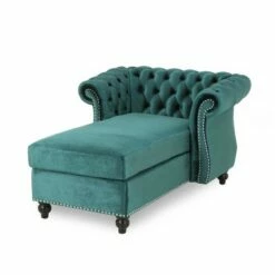 Lancelot Modern Glam Chesterfield Chaise Lounge - Christopher Knight Home Teal/dark Brown -Living Room Chairs store unnamed file 10459