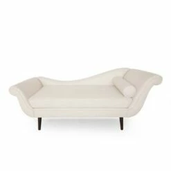 Calvert Contemporary Chaise Lounge with Scroll Arms - Christopher Knight Home Beige/dark Brown -Living Room Chairs store unnamed file 10465