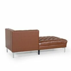 Tignall Contemporary Tufted One Armed Chaise Lounge - Christopher Knight Home Dark Brown/silver - -Living Room Chairs store unnamed file 10488