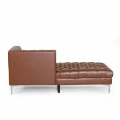 Tignall Contemporary Tufted One Armed Chaise Lounge - Christopher Knight Home Dark Brown/silver - -Living Room Chairs store unnamed file 10492