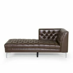 Tignall Contemporary Tufted One Armed Chaise Lounge - Christopher Knight Home Dark Brown/silver - -Living Room Chairs store unnamed file 10497