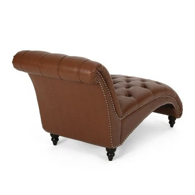 Varnell Contemporary Button Tufted Chaise Lounge - Christopher Knight Home Dark Brown 4 Varnell Contemporary Button Tufted Chaise Lounge - Christopher Knight Home Dark Brown - Image 2