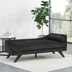 Cagle Mid Century Modern Fabric Chaise Lounge - Christopher Knight Home Black/dark Brown