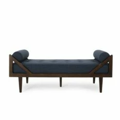 Rayle Contemporary Tufted Chaise Lounge with Rolled Accent Pillows - Christopher Knight Home Navy Blue/dark Brown -Living Room Chairs store unnamed file 10529