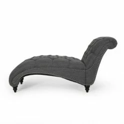 Varnell Contemporary Fabric Button Tufted Chaise Lounge - Christopher Knight Home Charcoal/dark Brown -Living Room Chairs store unnamed file 10589