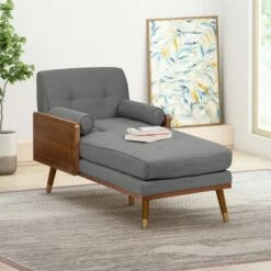 Living Room Chairs store 9 Fortas Mid-Century Modern Fabric Chaise Lounge Gray/Dark Walnut - Christopher Knight Home