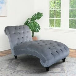 Denise Tufted Fabric Chaise Lounge Gray - Abbyson Living
