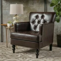 Malone Leather Club Chair - Brown - Christopher Knight Home