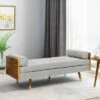 Keairns Mid Century Modern Tufted Double End Chaise Lounge with Bolster Pillows - Christopher Knight Home Gray/dark Walnut -Living Room Chairs store unnamed file 10741
