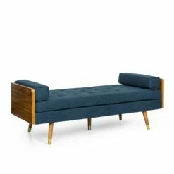 Keairns Mid Century Modern Tufted Double End Chaise Lounge with Bolster Pillows - Christopher Knight Home Gray/dark Walnut -Living Room Chairs store unnamed file 10751