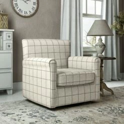 Tinsley Modern Rolled Arm Swivel Club Chair Checkered - Handy Living Barley Tan -Living Room Chairs store unnamed file 1076