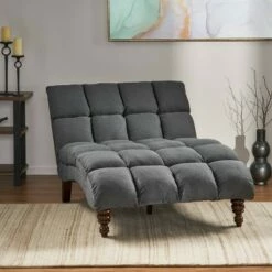 Kaniel Traditional Tufted Fabric Double Chaise - Christopher Knight Home Dark Gray