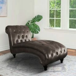 Allison Tufted Leather Chaise - Abbyson Living Brown