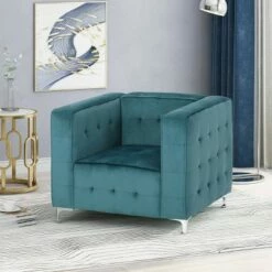 Sanders Modern Glam Velvet Cube Club Chair - Christopher Knight Home Navy Blue