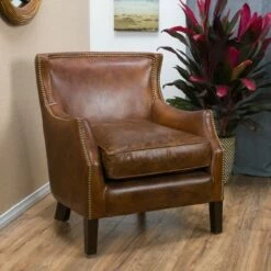 Njord Vintage Leather Club Chair - Light Brown - Christopher Knight Home