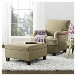 London Arm Linen Club Chair with Nailheads - Dorel Living® Beige -Living Room Chairs store unnamed file 11062