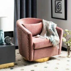 Clara Quilted Swivel Tub Chair Dusty Rose - Safavieh