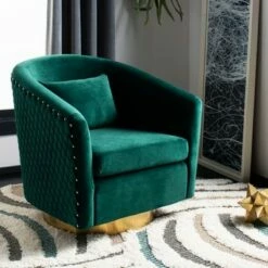 Clara Quilted Swivel Tub Chair Emerald - Safavieh