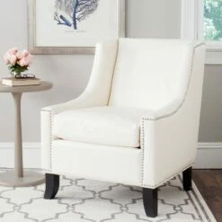 Daniel Club Chair Silver Nail Heads - Off-White - Safavieh
