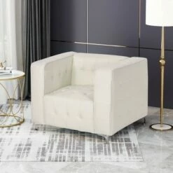 Sanders Modern Glam Leather Cube Club Chair White - Christopher Knight Home -Living Room Chairs store unnamed file 11230