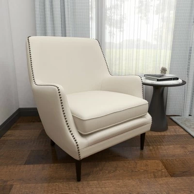 Contemporary Polyester and Wood Accent Chair - Olivia & May Beige 8 Contemporary Polyester and Wood Accent Chair - Olivia & May Beige - Image 6