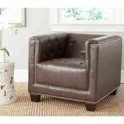 Bentley Club Chair with Silver Nail Heads - Antique Brown - Safavieh