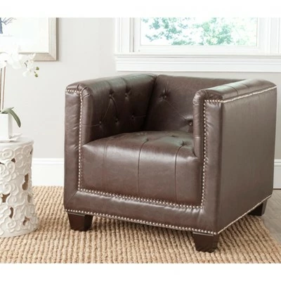 Bentley Club Chair with Silver Nail Heads - Antique Brown - Safavieh 3 Bentley Club Chair with Silver Nail Heads - Antique Brown - Safavieh
