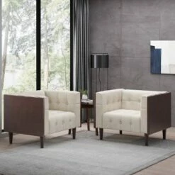 Set of 2 Mclarnan Contemporary Tufted Club Chairs - Christopher Knight Home Charcoal/brown