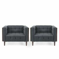 Set of 2 Mclarnan Contemporary Tufted Club Chairs - Christopher Knight Home Charcoal/brown -Living Room Chairs store unnamed file 11459