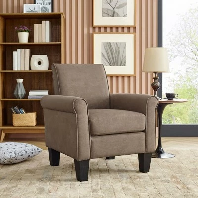 Simple Relax Microfiber Fabric Armchair in Light Brown 3 Simple Relax Microfiber Fabric Armchair in Light Brown